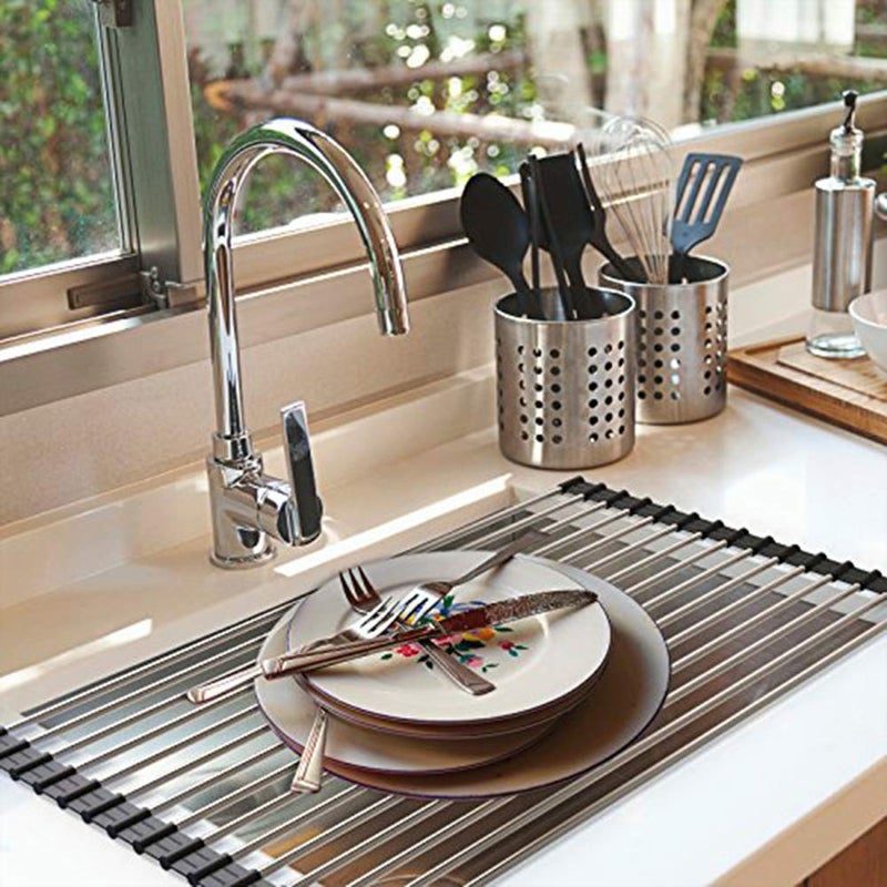 Ahyuan Roll up Dish Drying Rack Over The Sink Kitchen Roll up Sink Drying Rack Portable Dish Drainer Foldable Dish Drying Rack (Black, 20.5''X11.2'') - Image 3